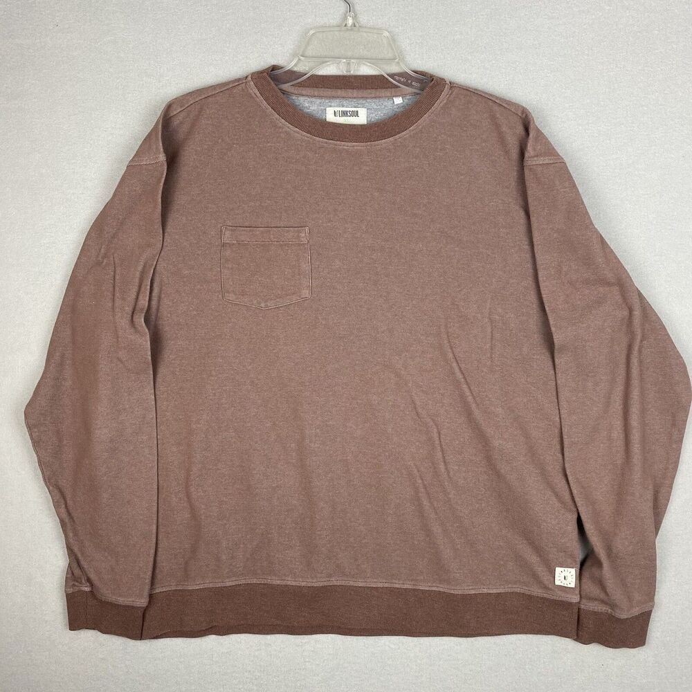 Linksoul Sweatshirt Mens XL Red Brown Pocket Pullover Crew Knit Casual Jacket